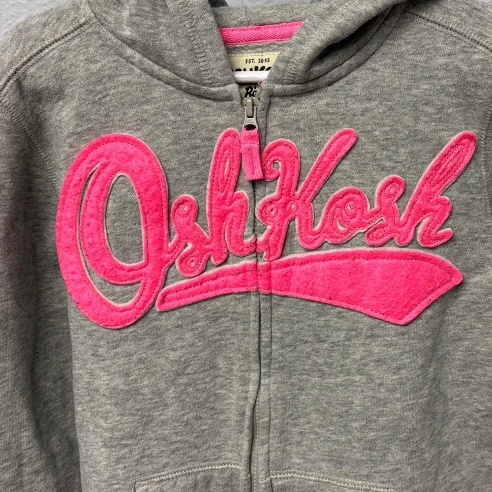 OshKosh B'gosh Girl’s Sz 10 Full Zip Gray Hoodie w/Pink Embroidery, GUC
